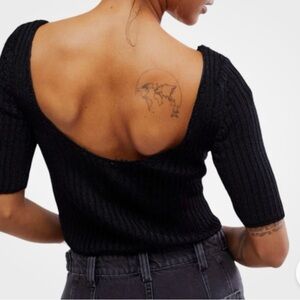 Free People San Lucas 3/4 Sweater Black Scoop Back NWT Black Ribbed